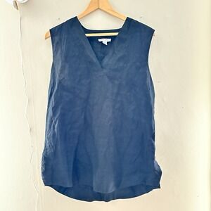 Pure Navy Womens Linen Sleeveless Top Size Large Black Minimalist Capsule